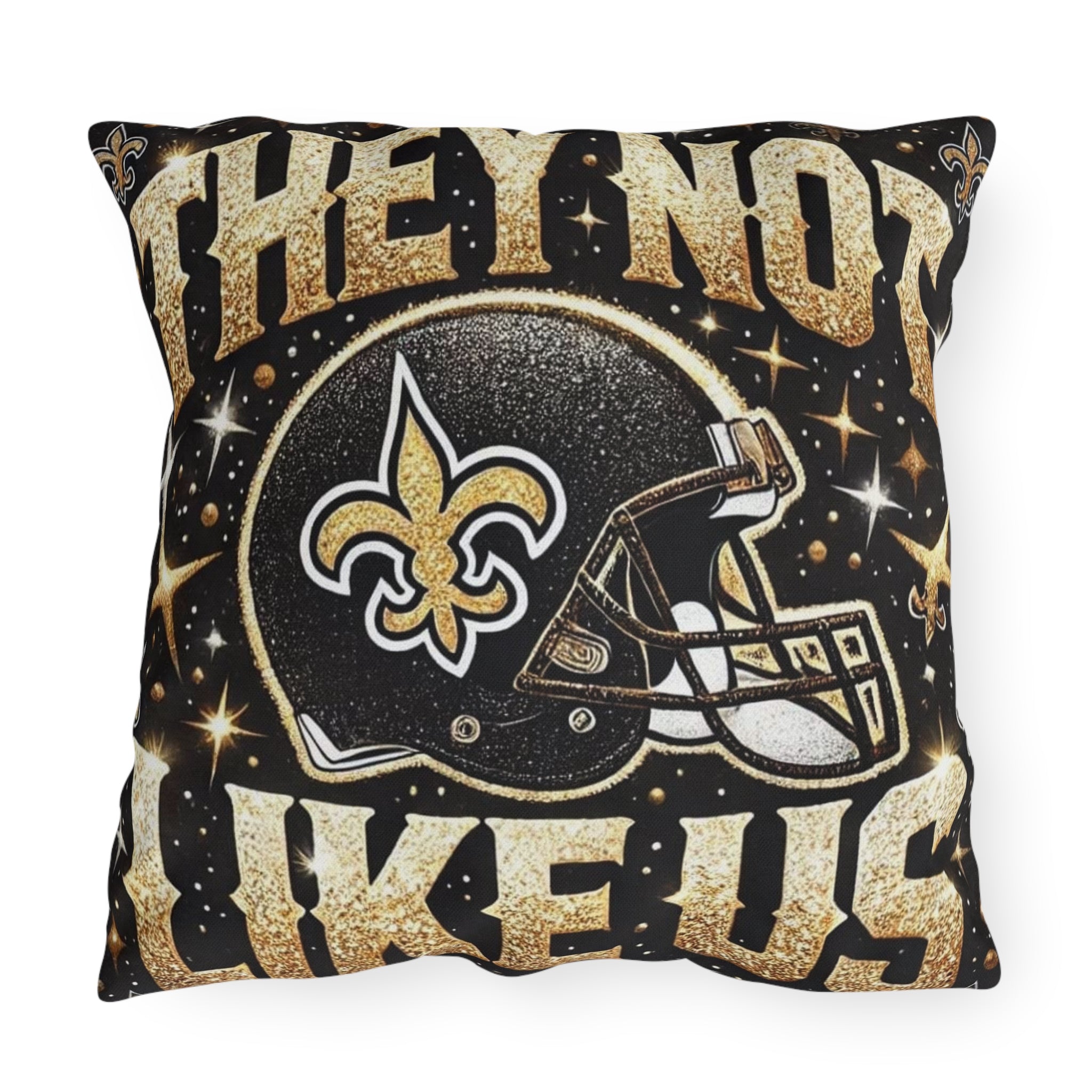 New Orleans Saints Decorative Outdoor Pillow — "They're Not Like Us" Football Helmet Design