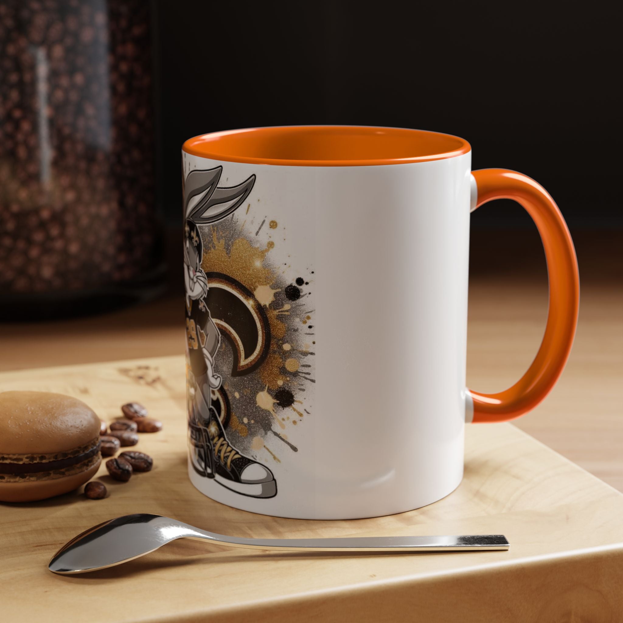Football Bunny Fan Coffee Mug — Black & Gold Accent 11/15oz