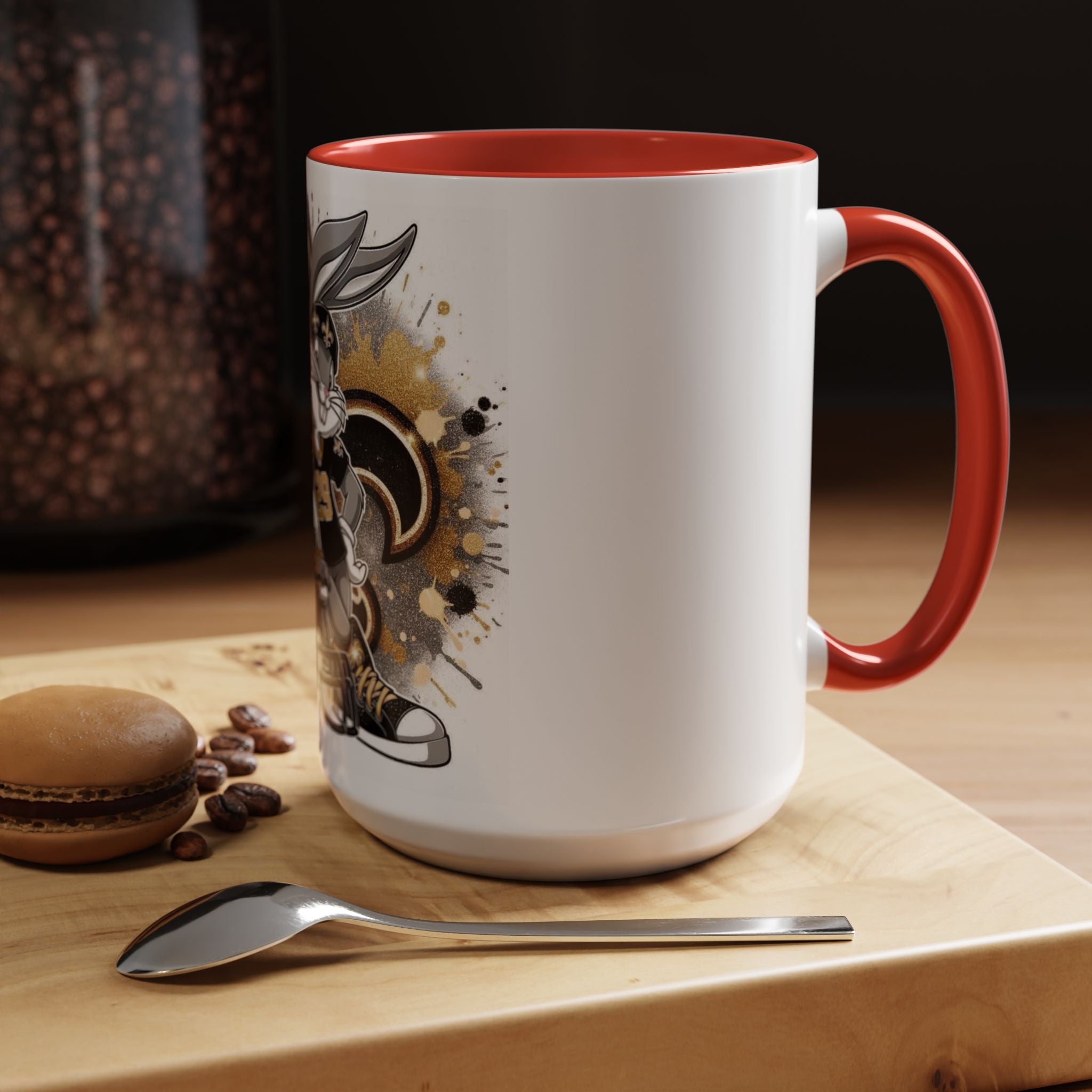 Football Bunny Fan Coffee Mug — Black & Gold Accent 11/15oz