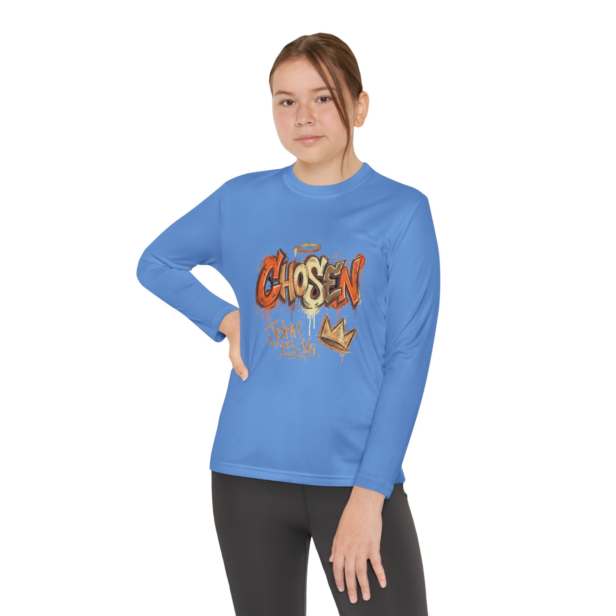Youth Long Sleeve Tee — "Chosen" Graffiti Christian Shirt (John 15:16)