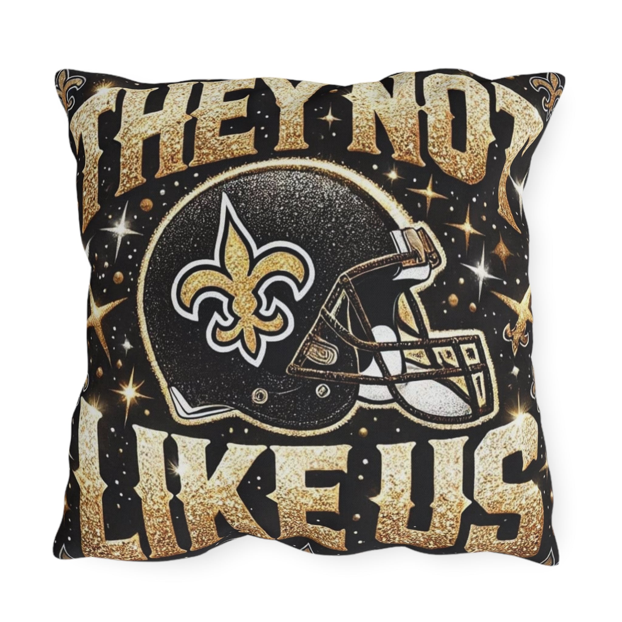 New Orleans Saints Decorative Outdoor Pillow — "They're Not Like Us" Football Helmet Design