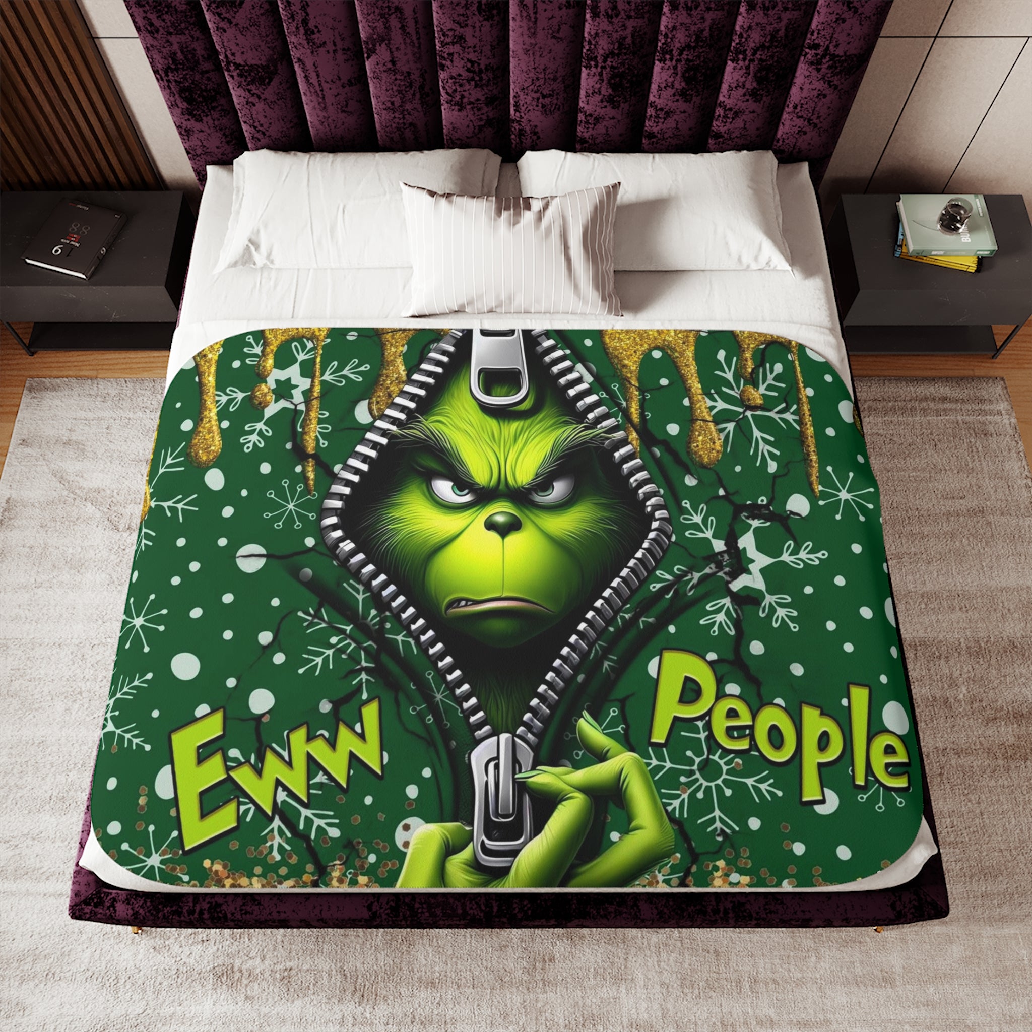 Grinch "Eww People" Sherpa Blanket — Cozy Holiday Anti-Social Throw