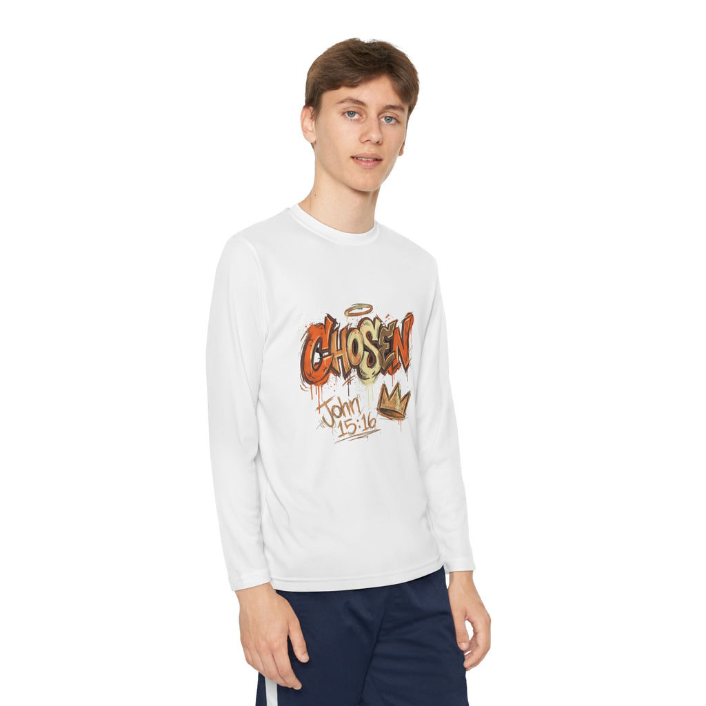Youth Long Sleeve Tee — "Chosen" Graffiti Christian Shirt (John 15:16)