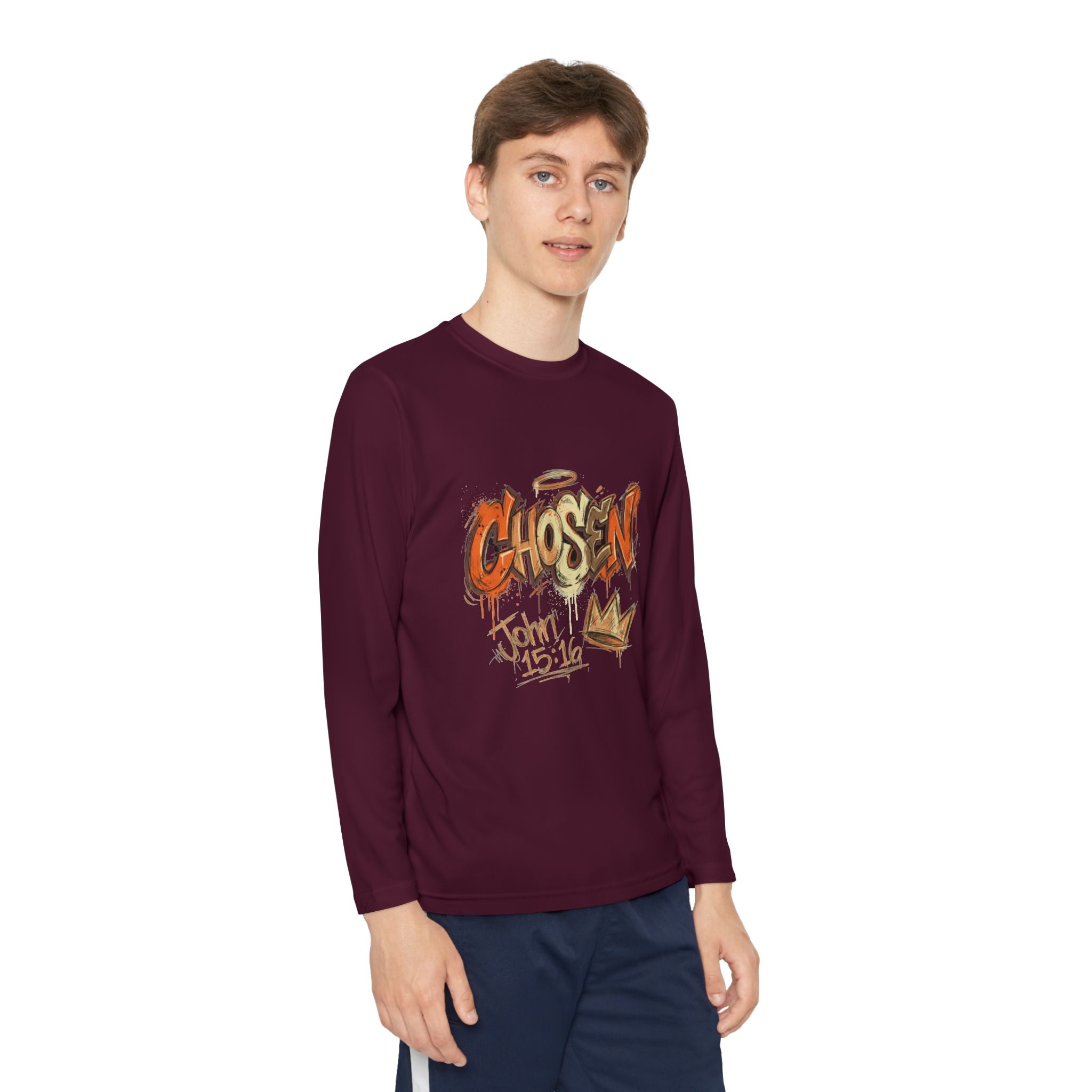 Youth Long Sleeve Tee — "Chosen" Graffiti Christian Shirt (John 15:16)
