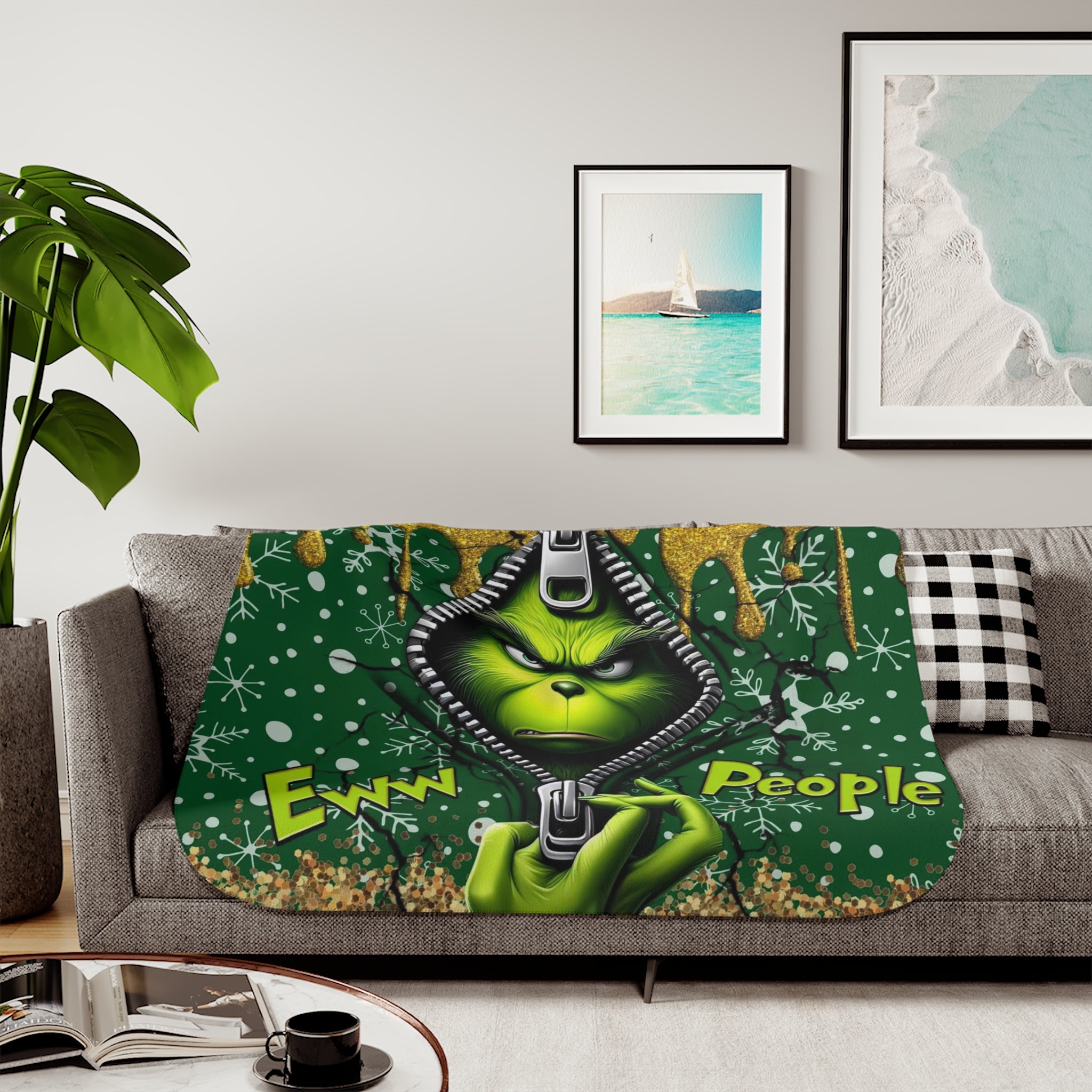 Grinch "Eww People" Sherpa Blanket — Cozy Holiday Anti-Social Throw
