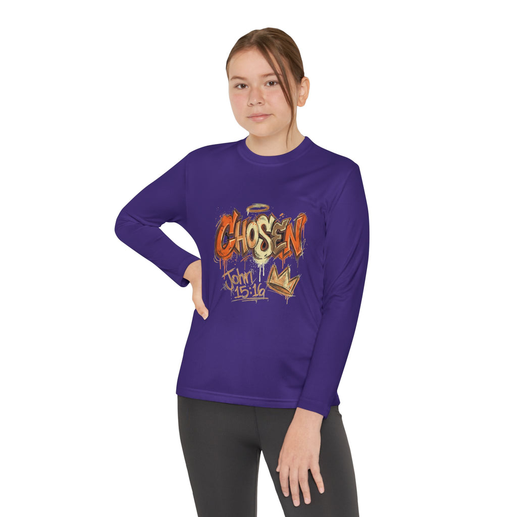 Youth Long Sleeve Tee — "Chosen" Graffiti Christian Shirt (John 15:16)