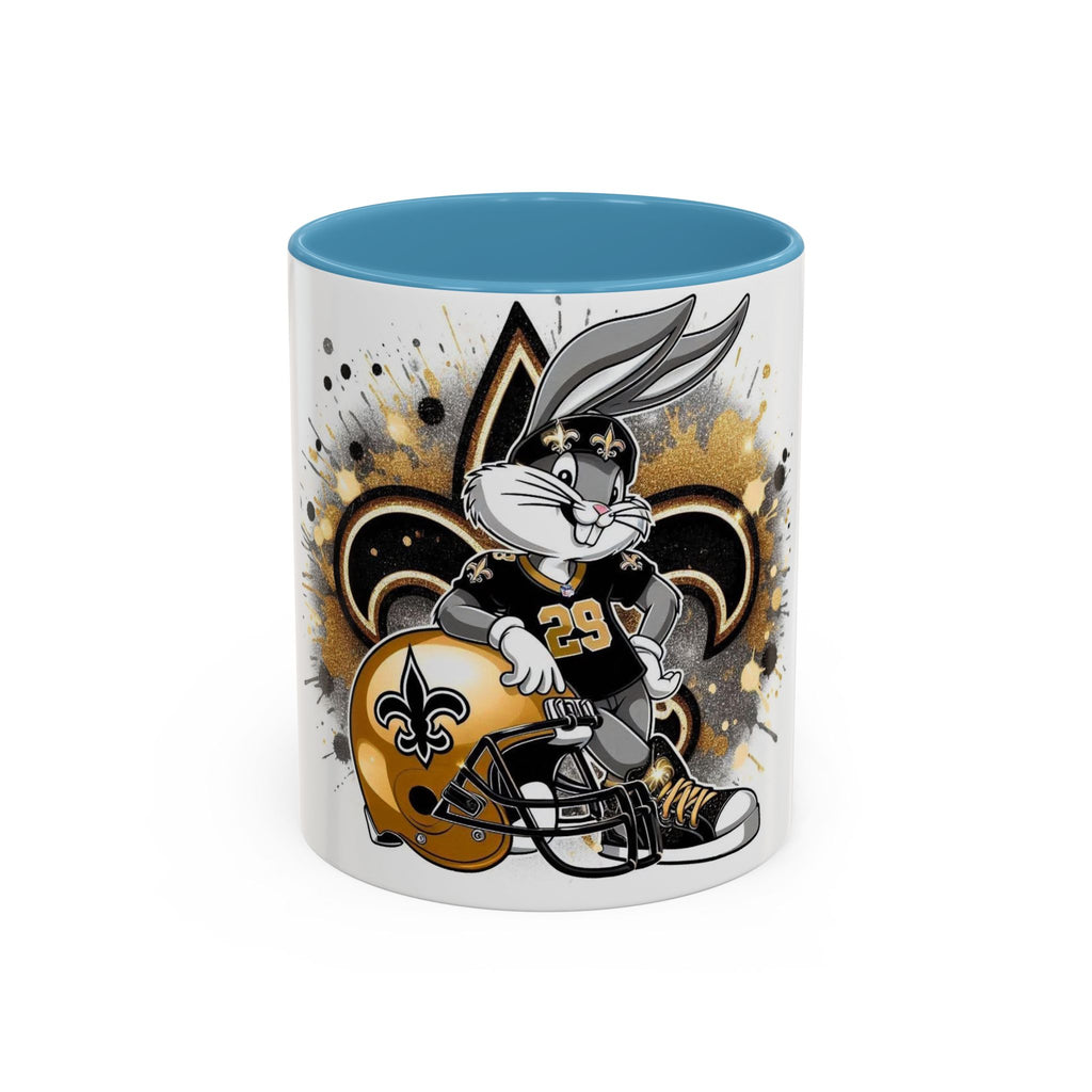 Football Bunny Fan Coffee Mug — Black & Gold Accent 11/15oz