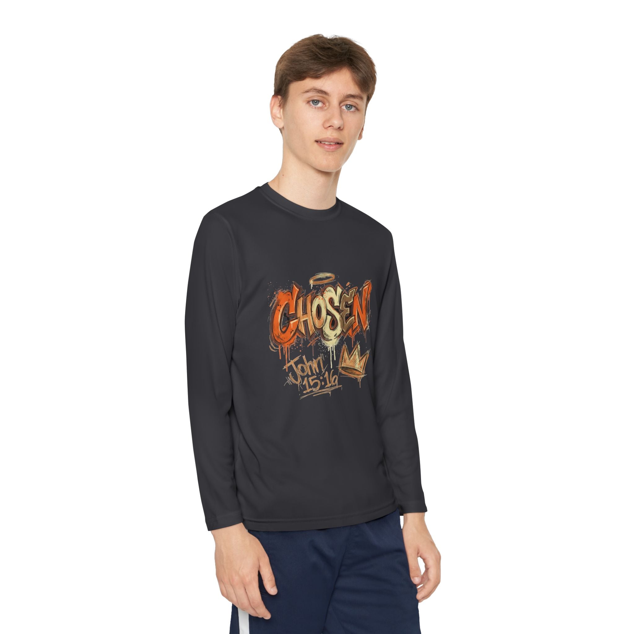 Youth Long Sleeve Tee — "Chosen" Graffiti Christian Shirt (John 15:16)