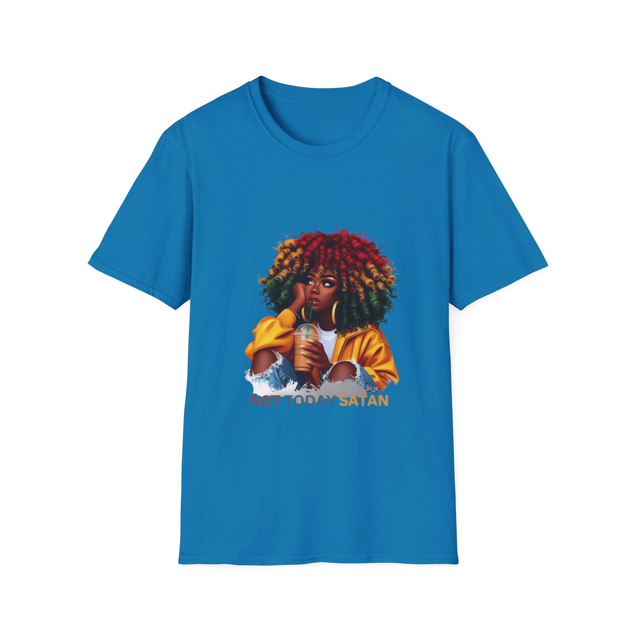 Not Today Satan graphic T-Shirt | Black Girl Magic afro illustration