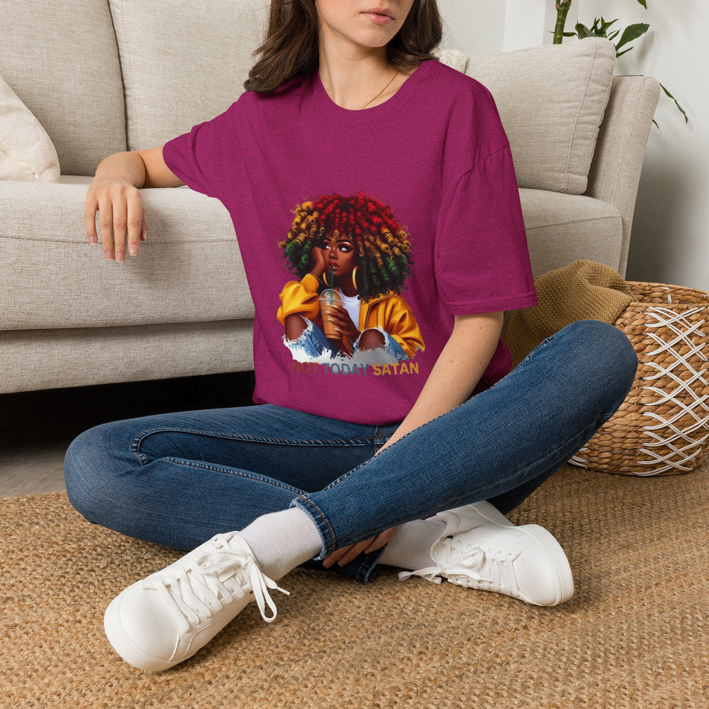 Not Today Satan graphic T-Shirt | Black Girl Magic afro illustration