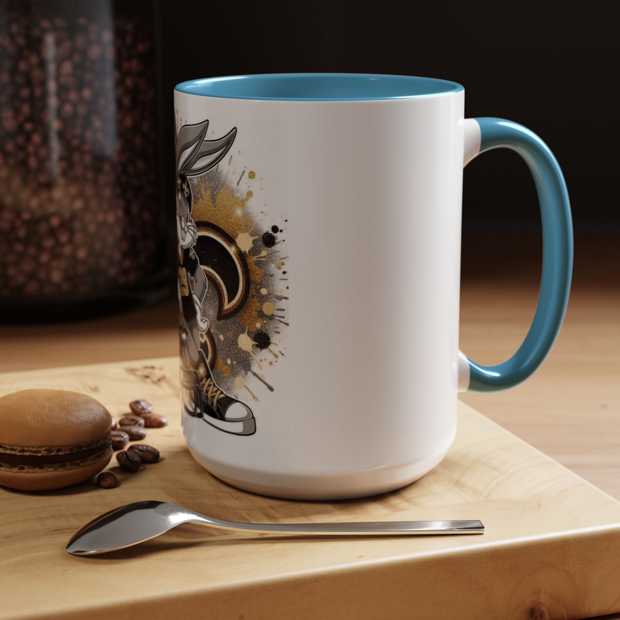 Football Bunny Fan Coffee Mug — Black & Gold Accent 11/15oz