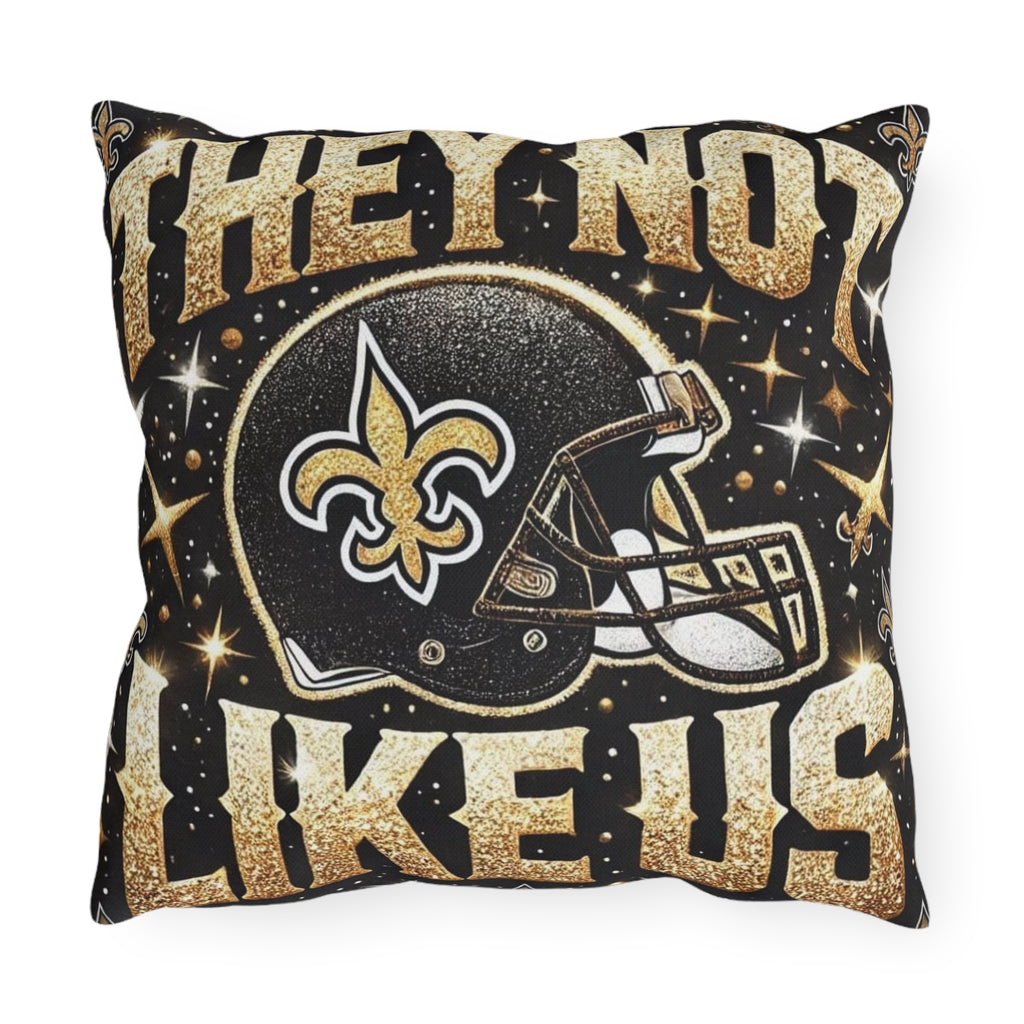 New Orleans Saints Decorative Outdoor Pillow — "They're Not Like Us" Football Helmet Design