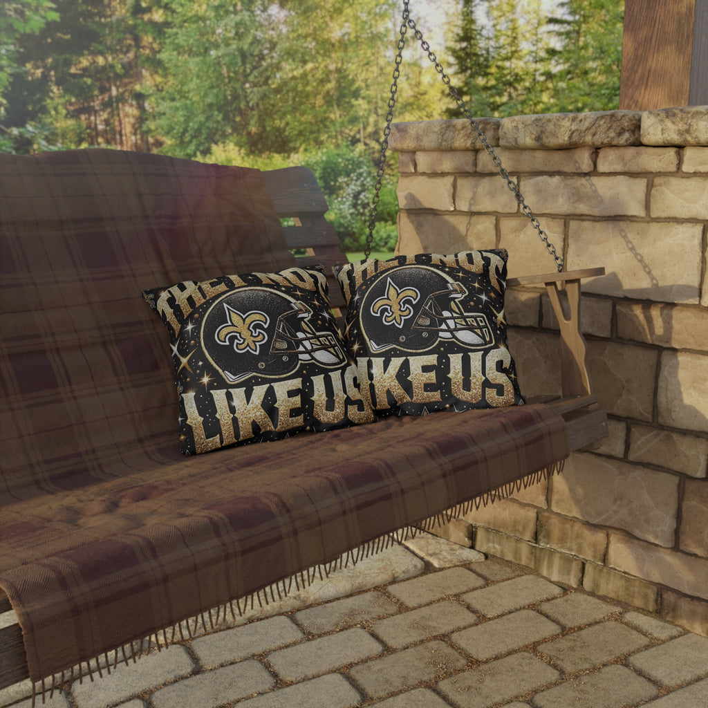 New Orleans Saints Decorative Outdoor Pillow — "They're Not Like Us" Football Helmet Design