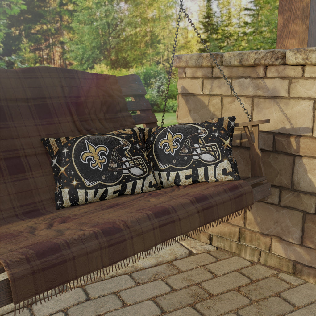 New Orleans Saints Decorative Outdoor Pillow — "They're Not Like Us" Football Helmet Design