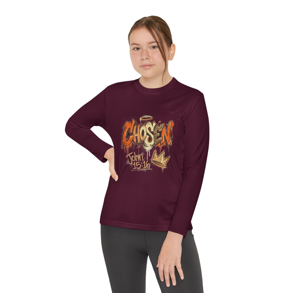 Youth Long Sleeve Tee — "Chosen" Graffiti Christian Shirt (John 15:16)