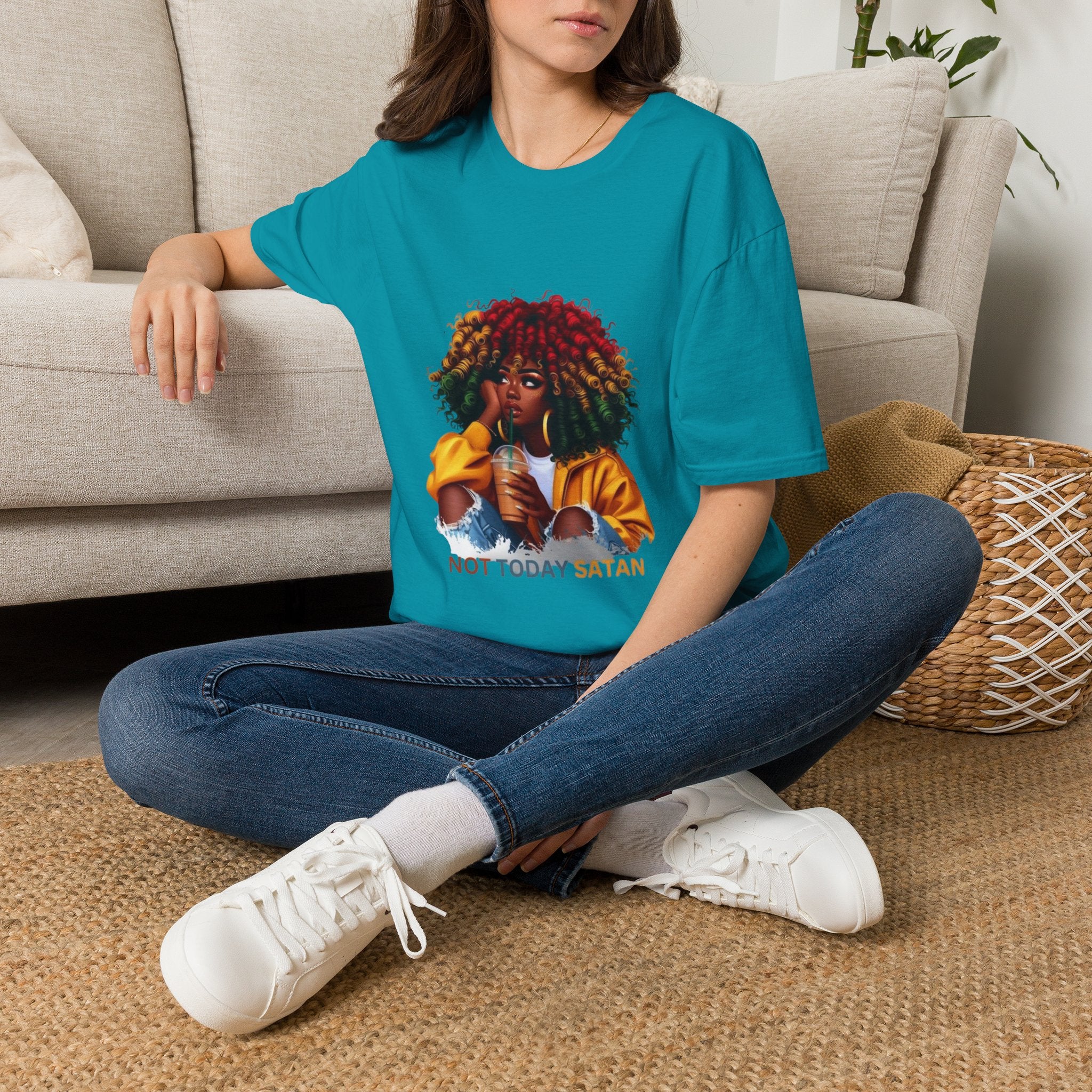 Not Today Satan graphic T-Shirt | Black Girl Magic afro illustration