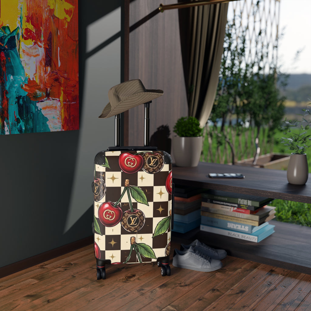 Designer Cherry Check Suitcase – Luxury Retro Cherry Luggage