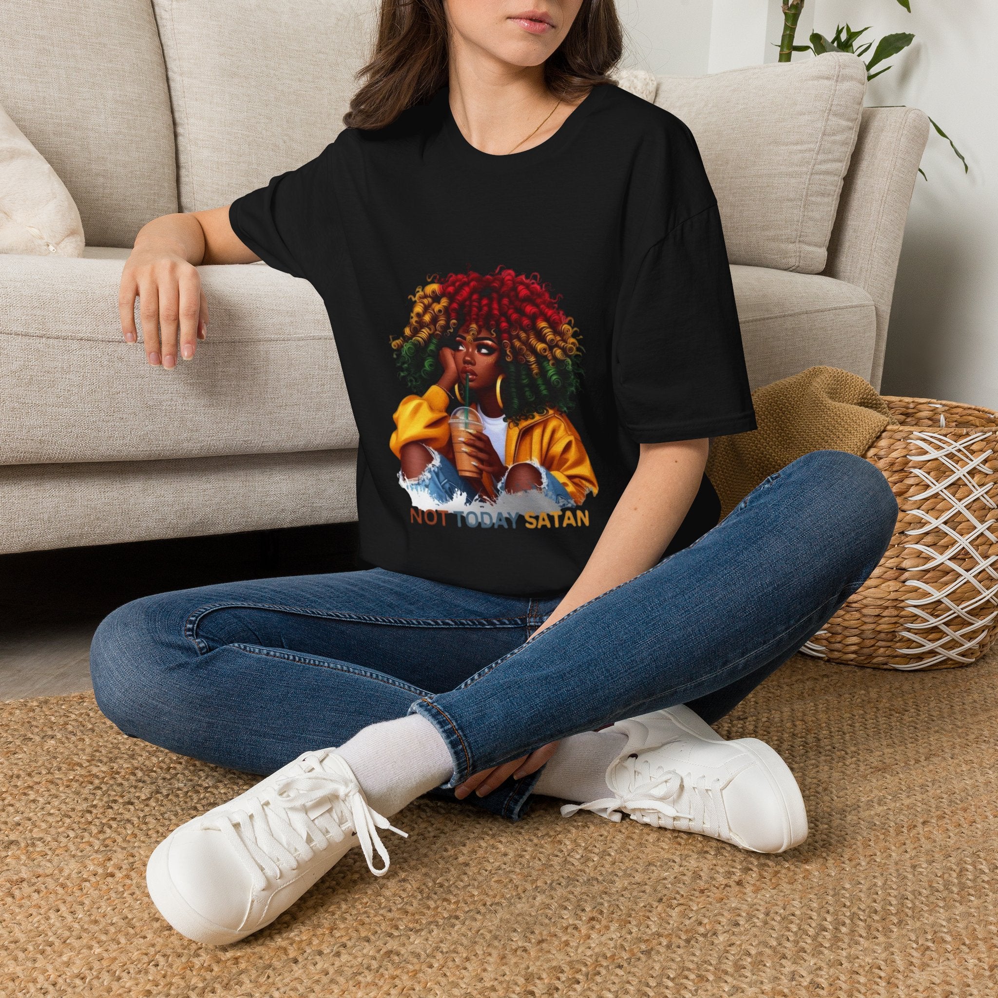 Not Today Satan graphic T-Shirt | Black Girl Magic afro illustration