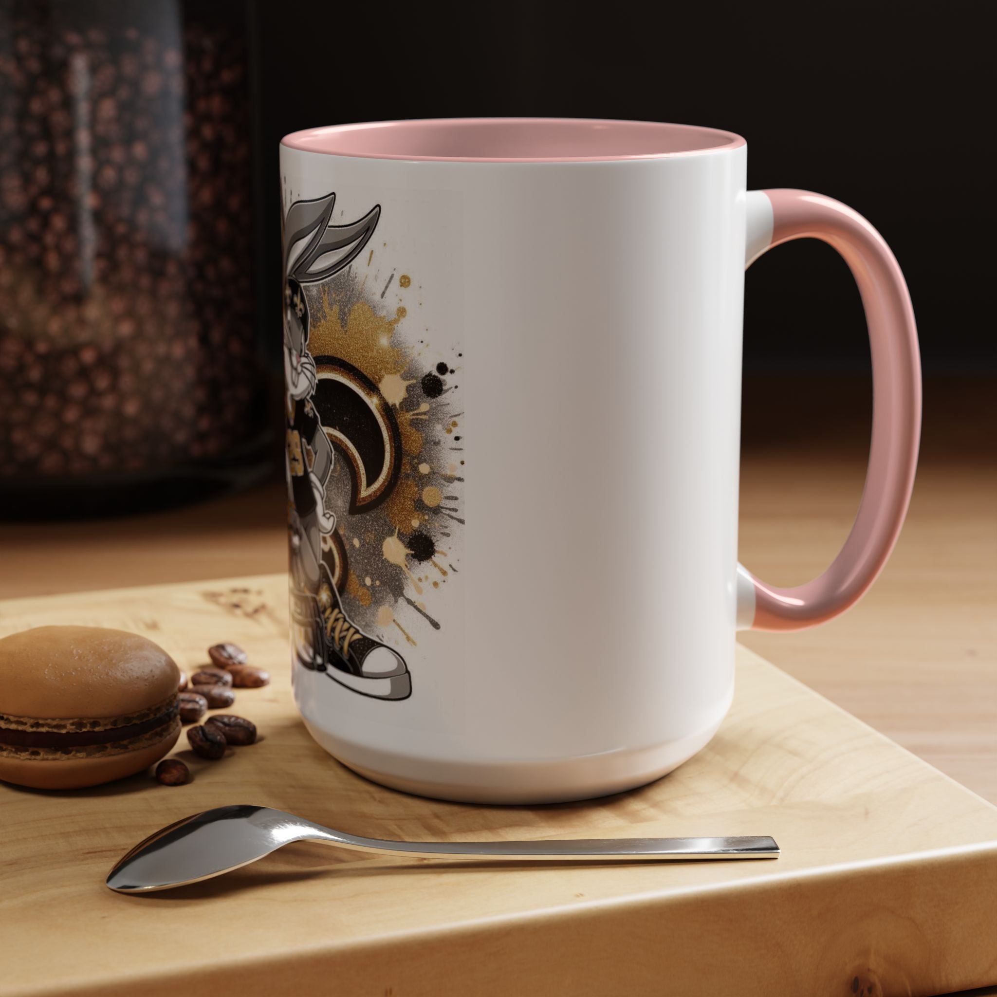 Football Bunny Fan Coffee Mug — Black & Gold Accent 11/15oz