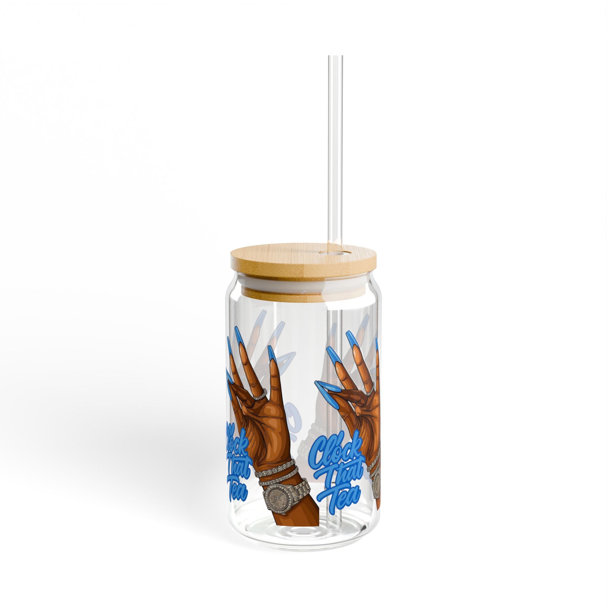 16oz Sipper Glass — 'Check Your Tone' Blue Nails Design