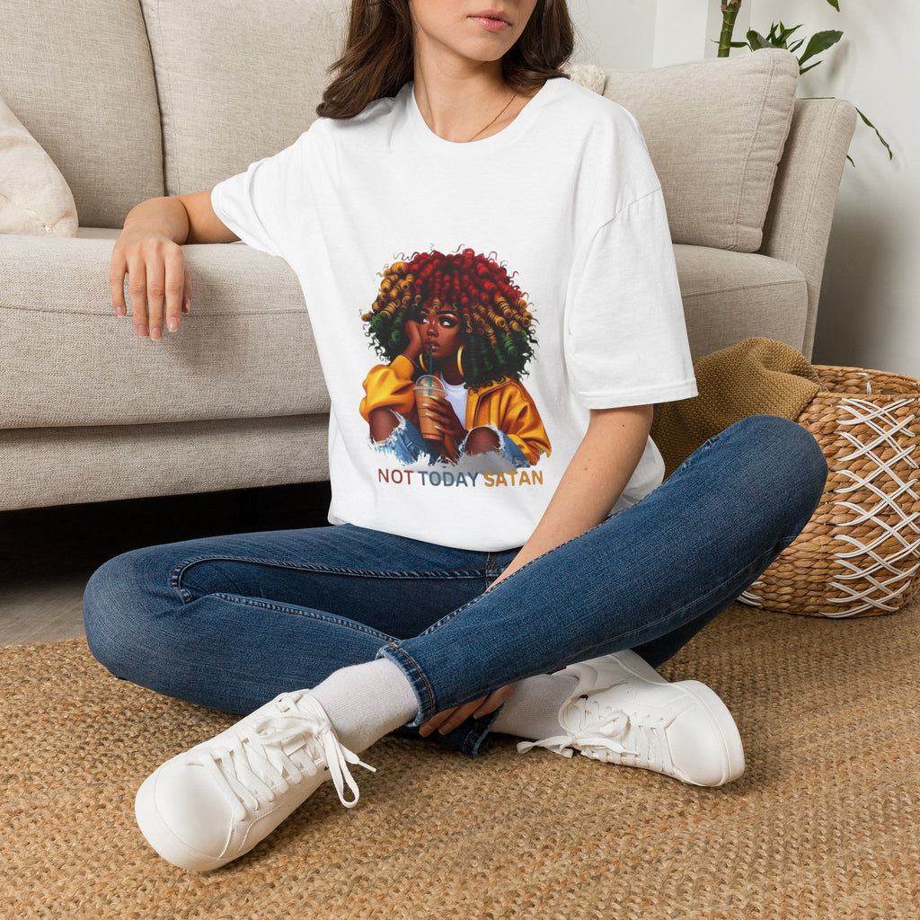 Not Today Satan graphic T-Shirt | Black Girl Magic afro illustration