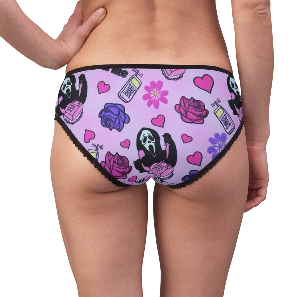 Scream Movie Pattern Women's Briefs — Pink Gothic Floral & Phone Print