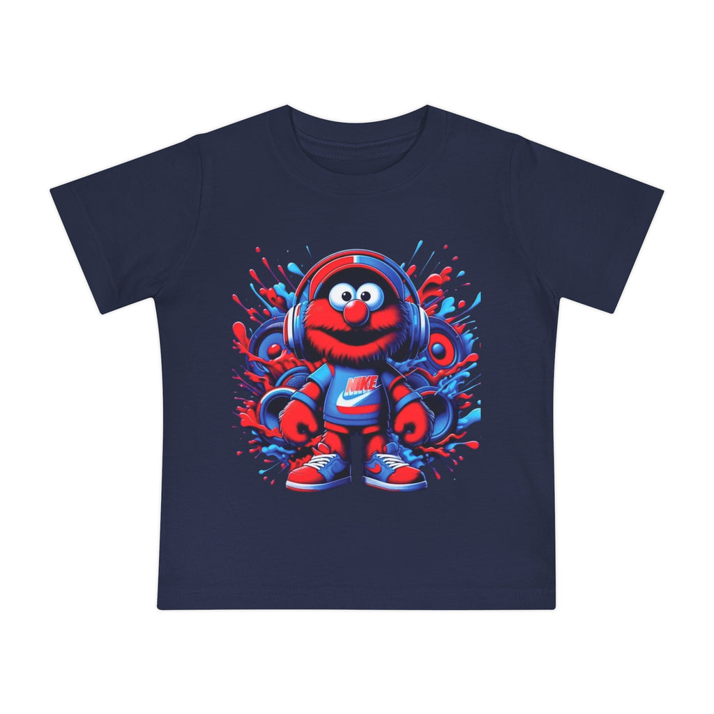 Baby T-Shirt — Cute Red Fuzzy Character DJ Graphic Tee for Infants