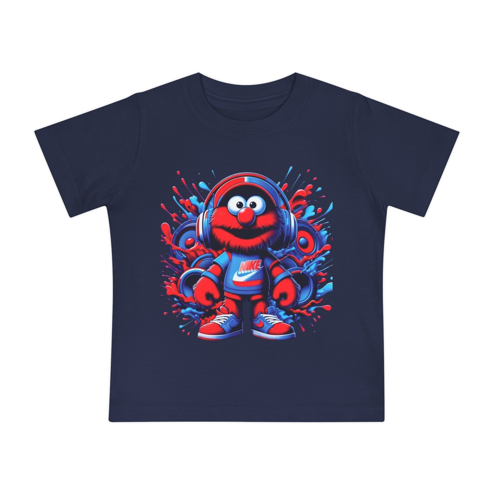 Baby T-Shirt — Cute Red Fuzzy Character DJ Graphic Tee for Infants