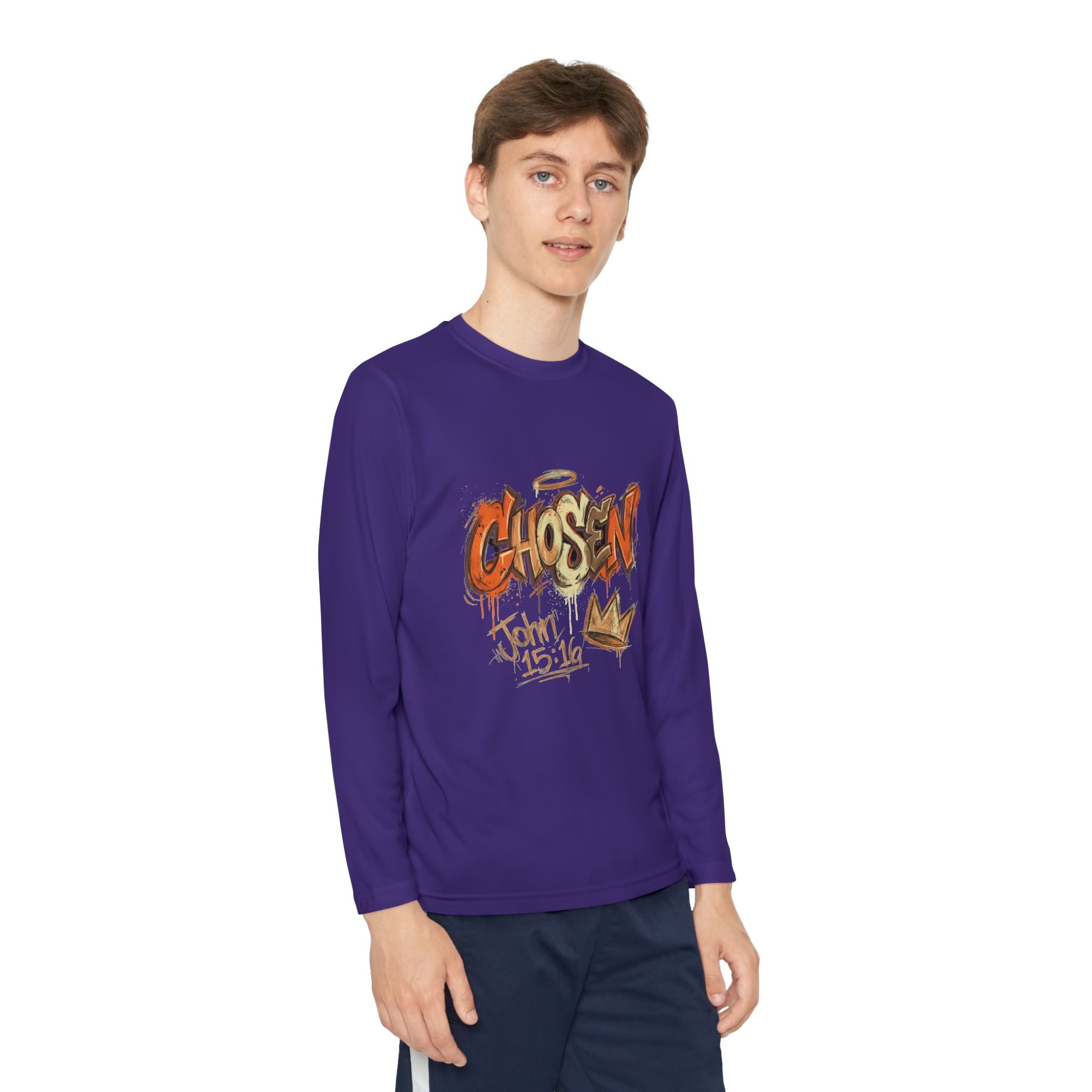 Youth Long Sleeve Tee — "Chosen" Graffiti Christian Shirt (John 15:16)