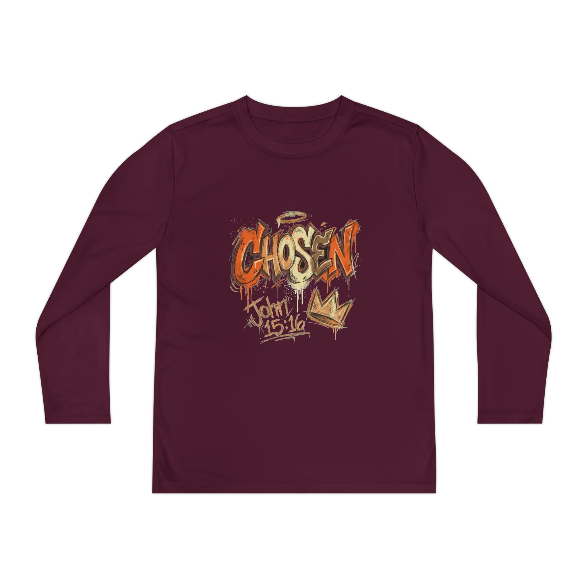 Youth Long Sleeve Tee — "Chosen" Graffiti Christian Shirt (John 15:16)
