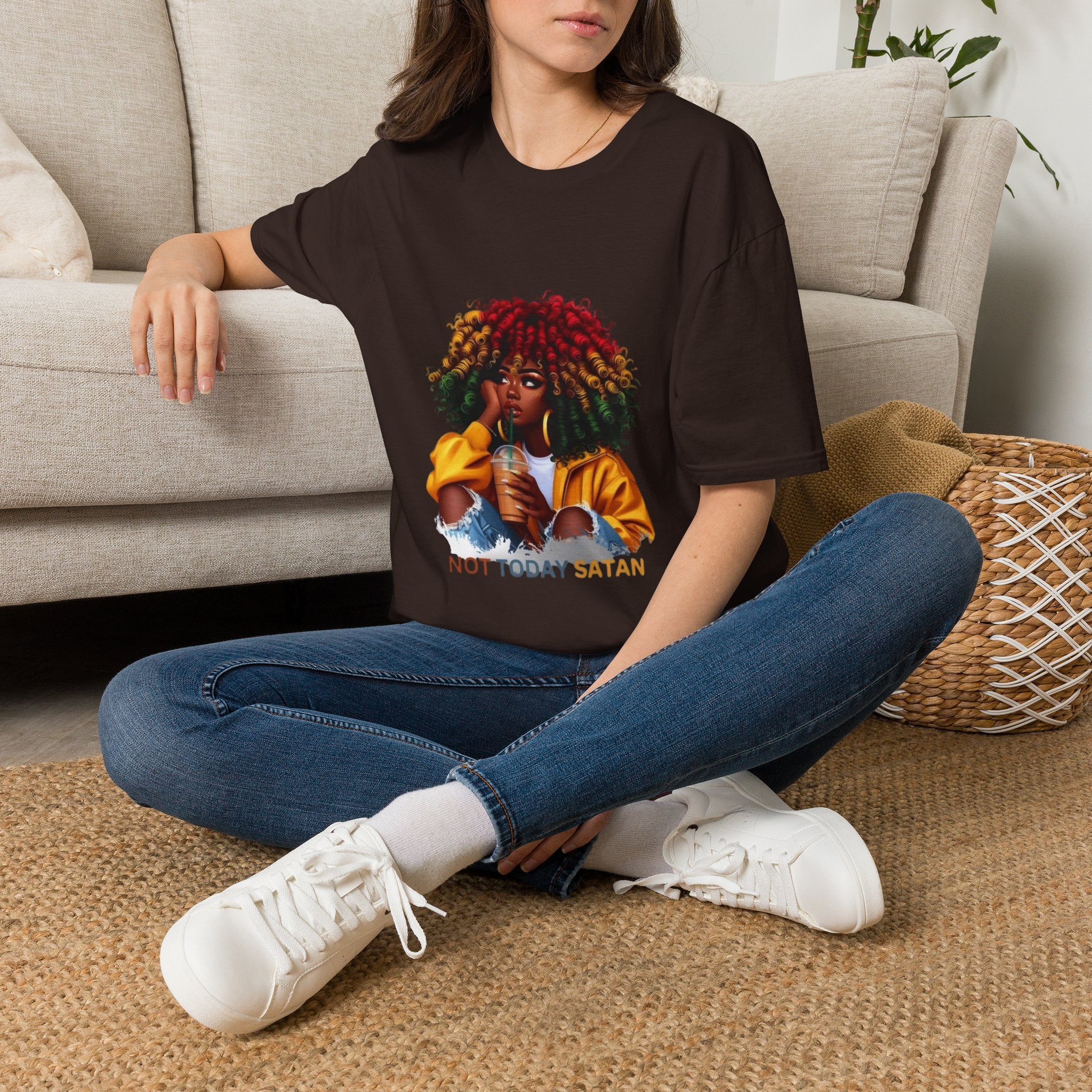 Not Today Satan graphic T-Shirt | Black Girl Magic afro illustration