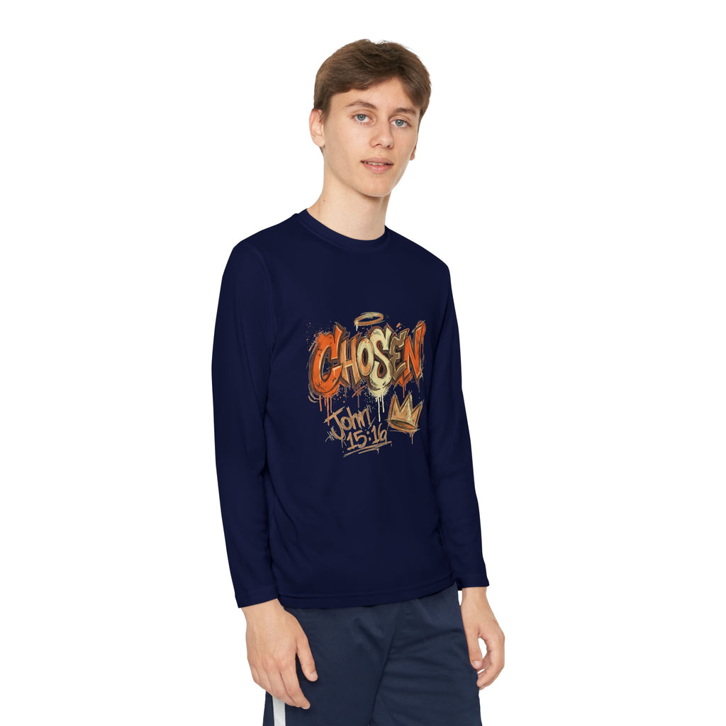 Youth Long Sleeve Tee — "Chosen" Graffiti Christian Shirt (John 15:16)