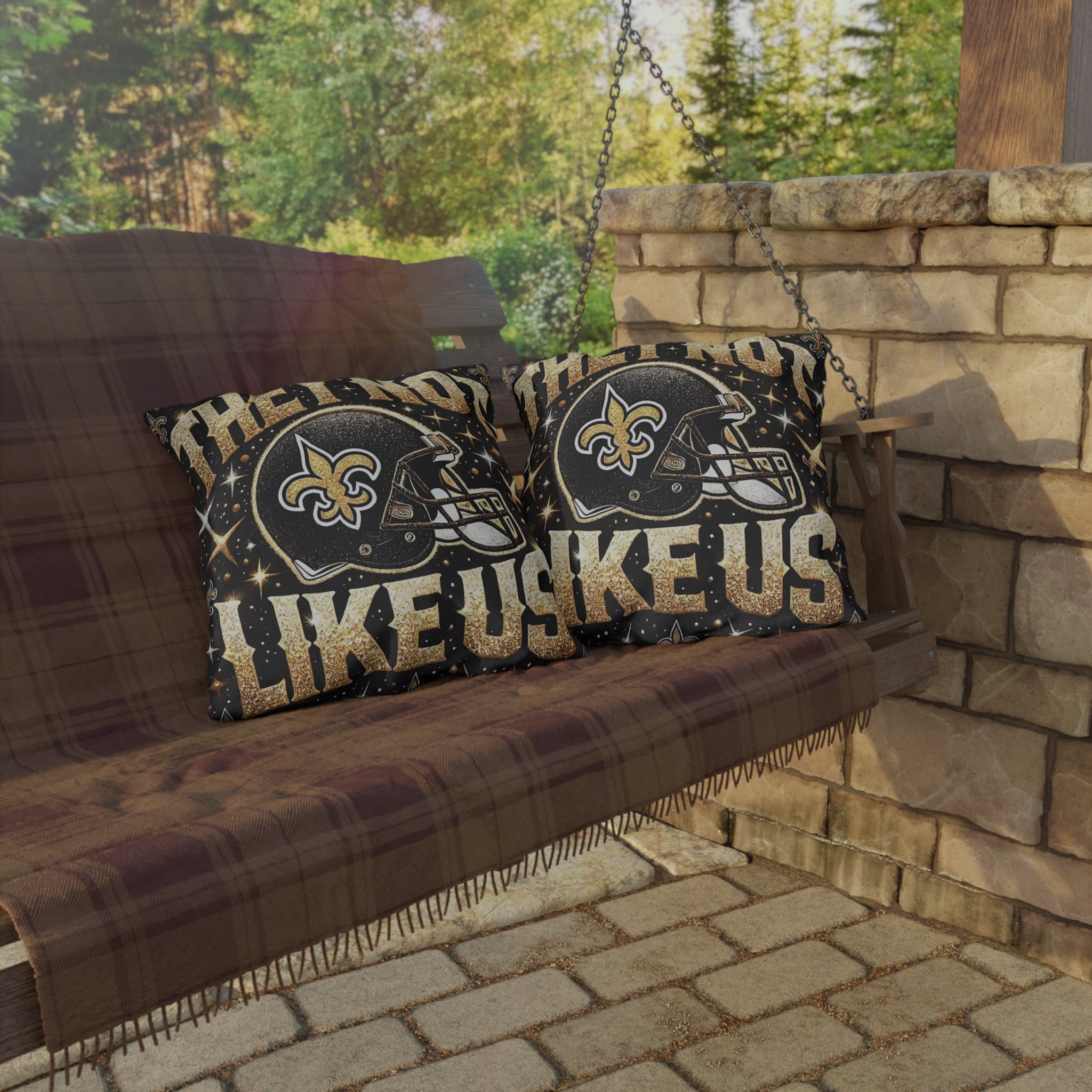 New Orleans Saints Decorative Outdoor Pillow — "They're Not Like Us" Football Helmet Design