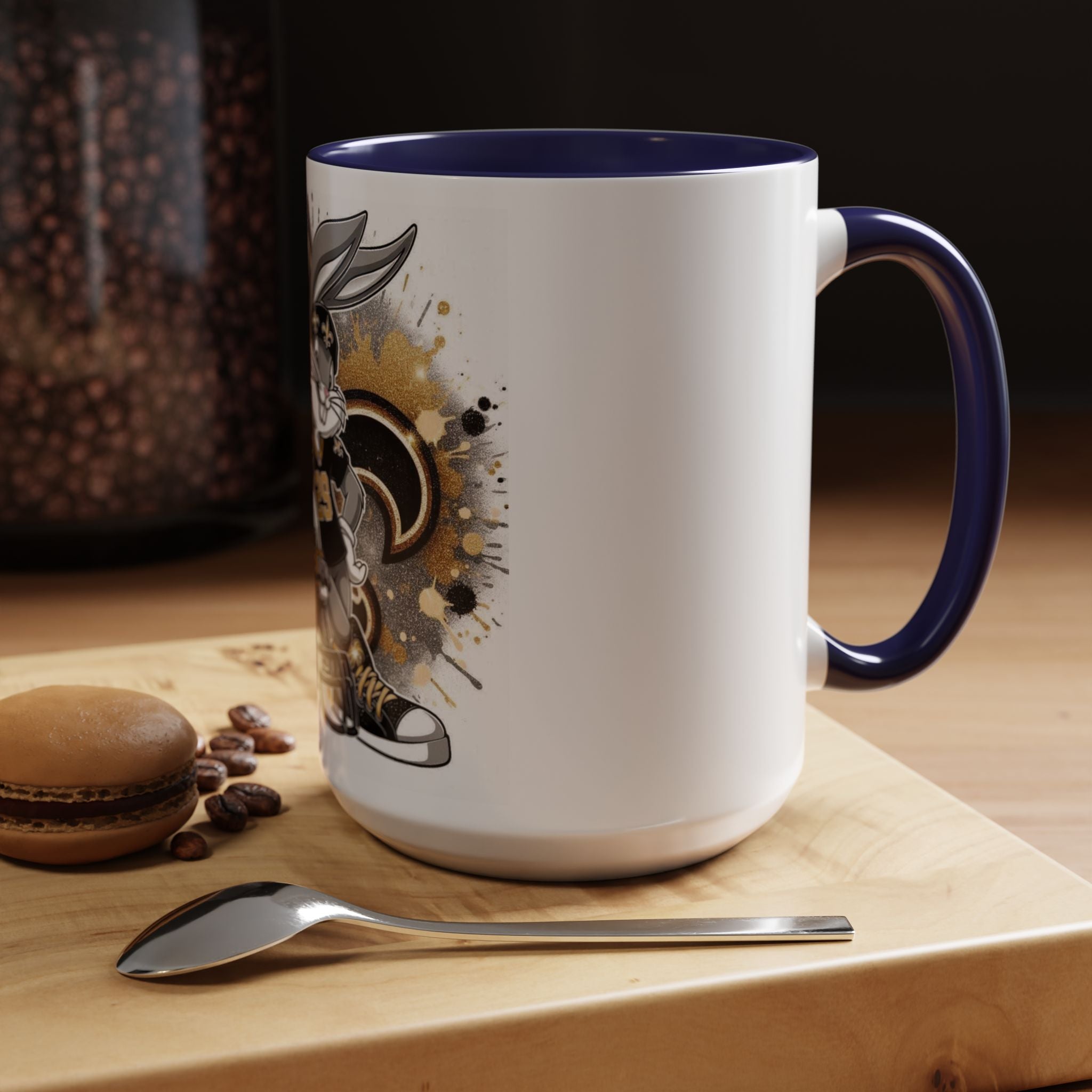 Football Bunny Fan Coffee Mug — Black & Gold Accent 11/15oz