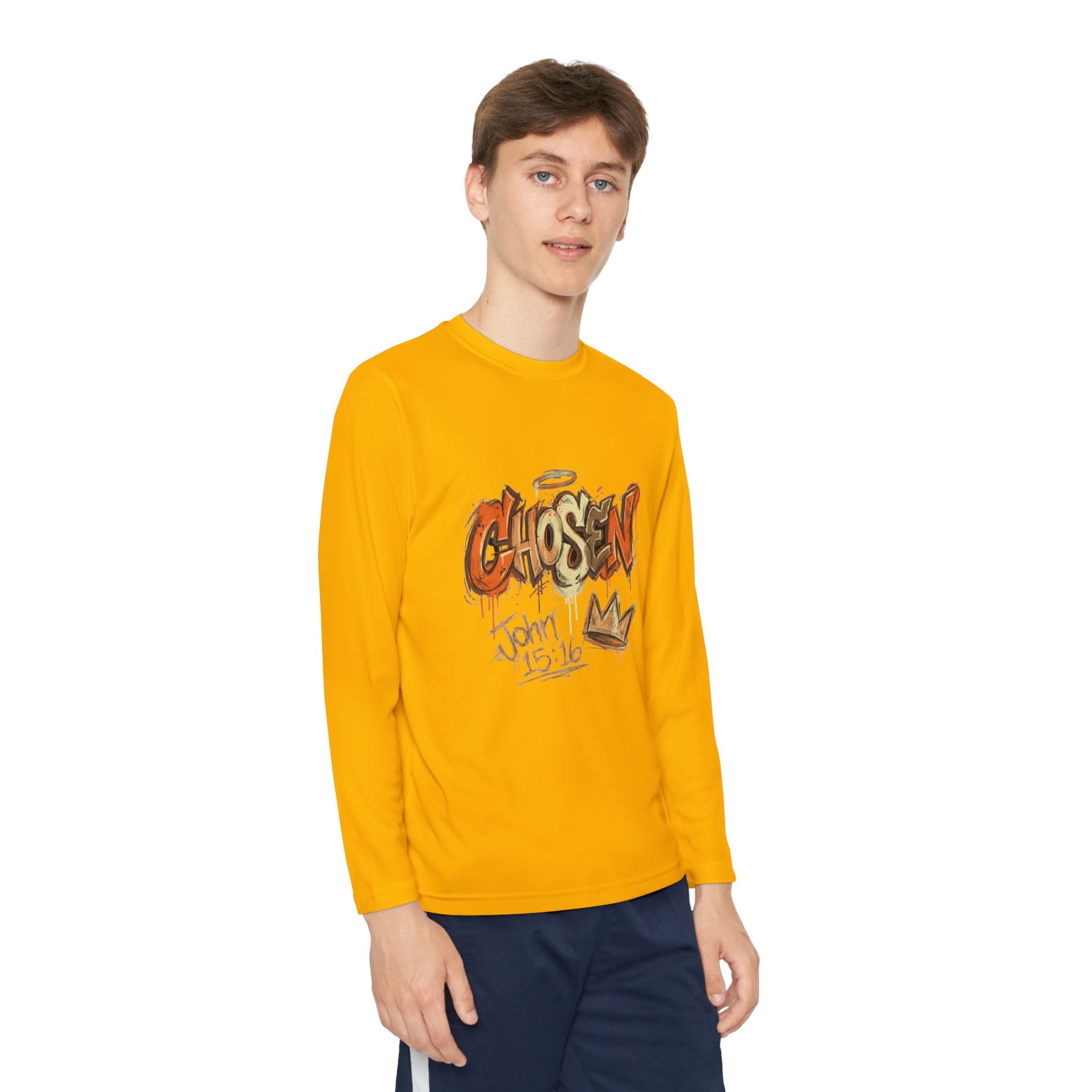 Youth Long Sleeve Tee — "Chosen" Graffiti Christian Shirt (John 15:16)