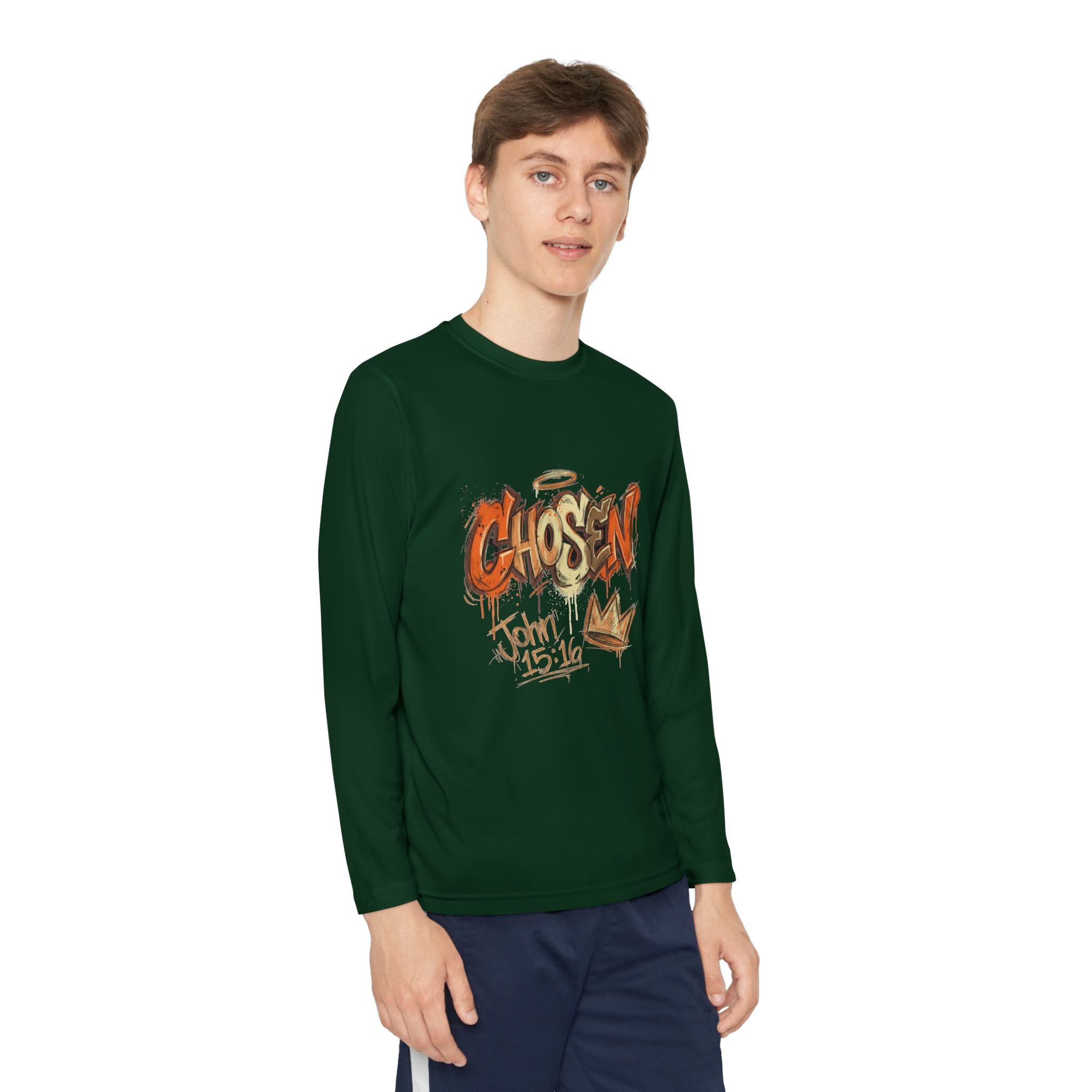 Youth Long Sleeve Tee — "Chosen" Graffiti Christian Shirt (John 15:16)