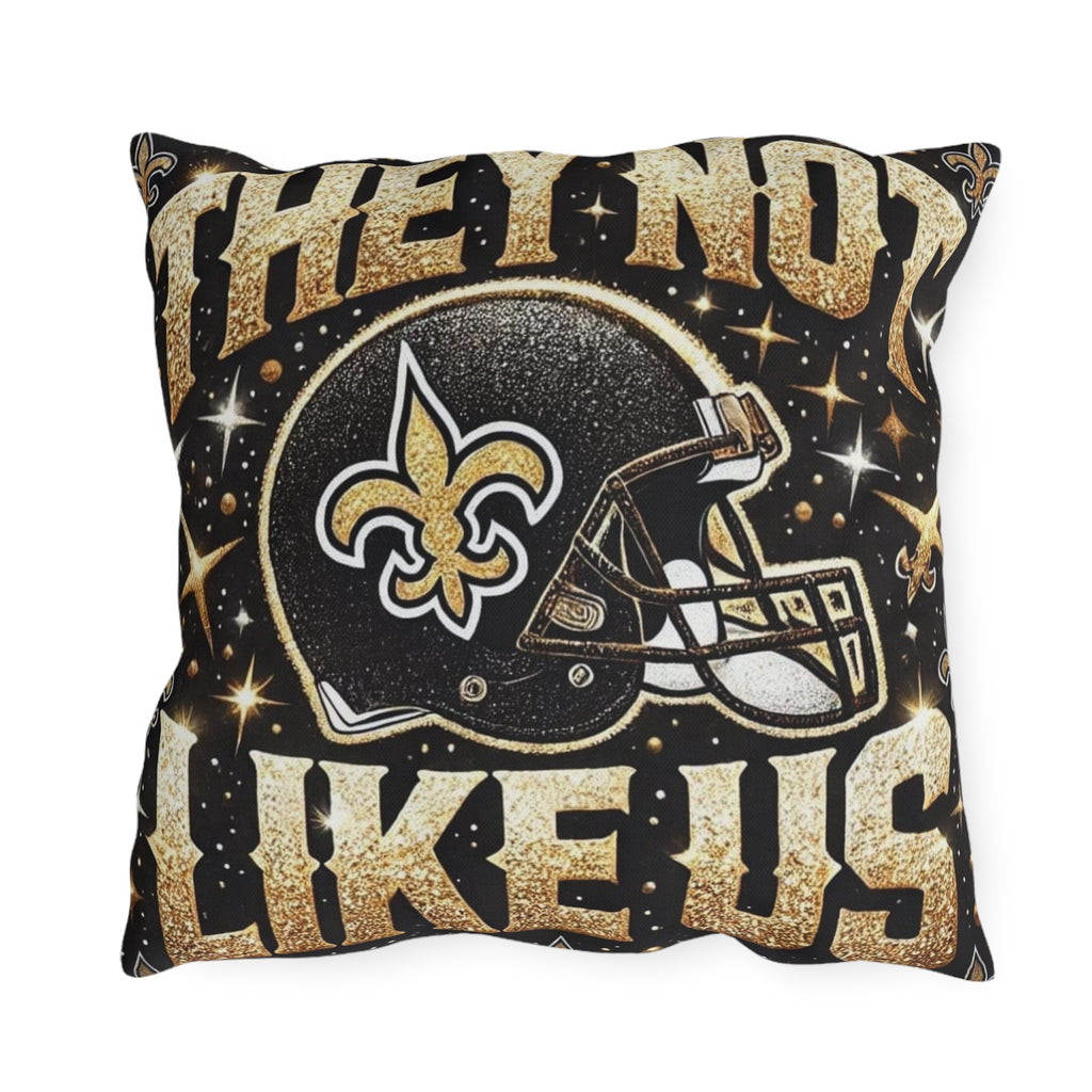 New Orleans Saints Decorative Outdoor Pillow — "They're Not Like Us" Football Helmet Design