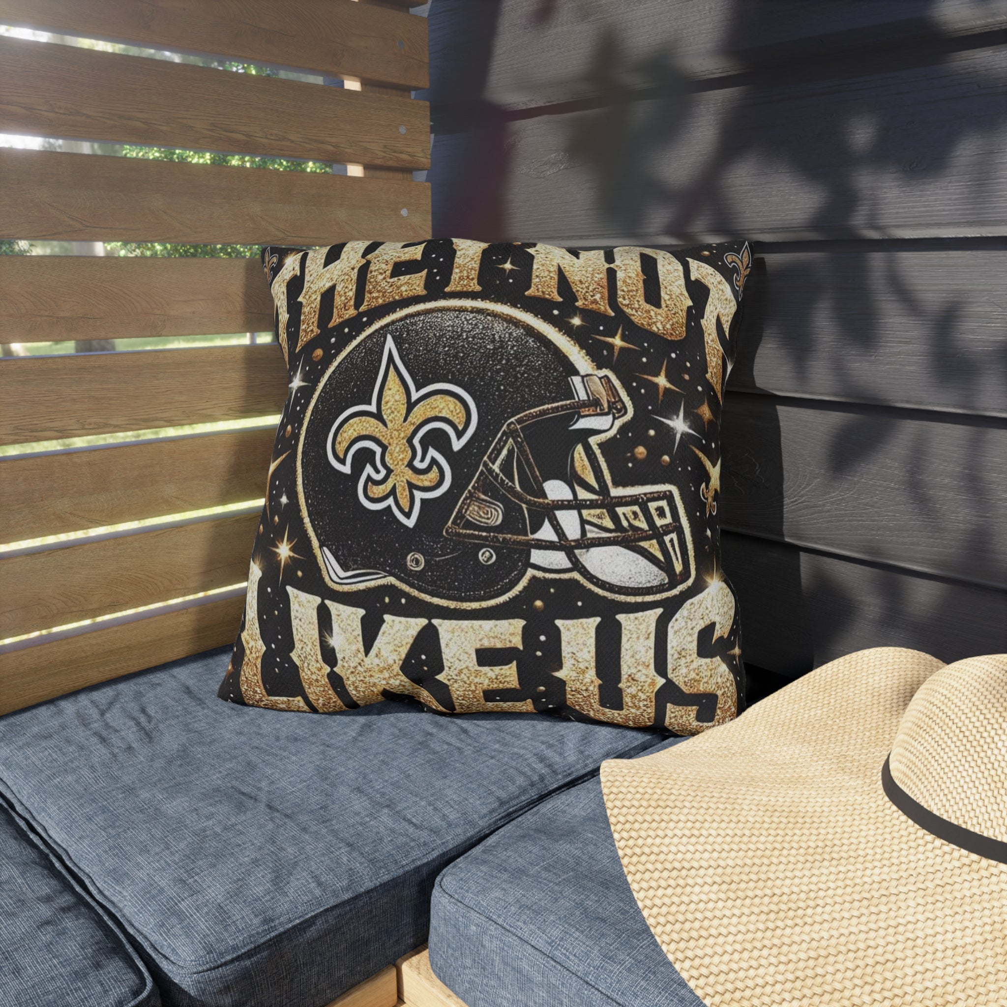 New Orleans Saints Decorative Outdoor Pillow — "They're Not Like Us" Football Helmet Design