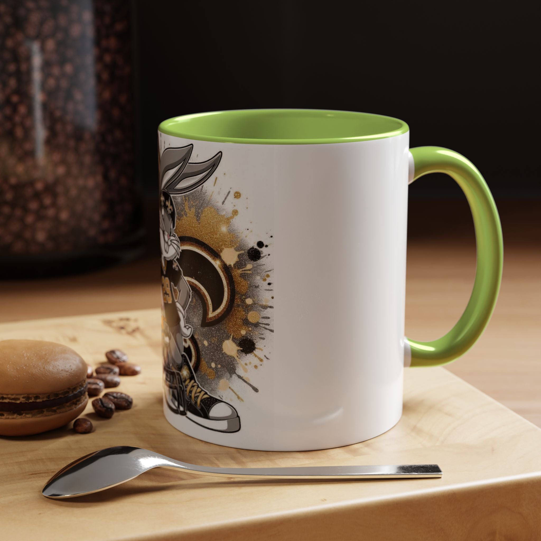 Football Bunny Fan Coffee Mug — Black & Gold Accent 11/15oz