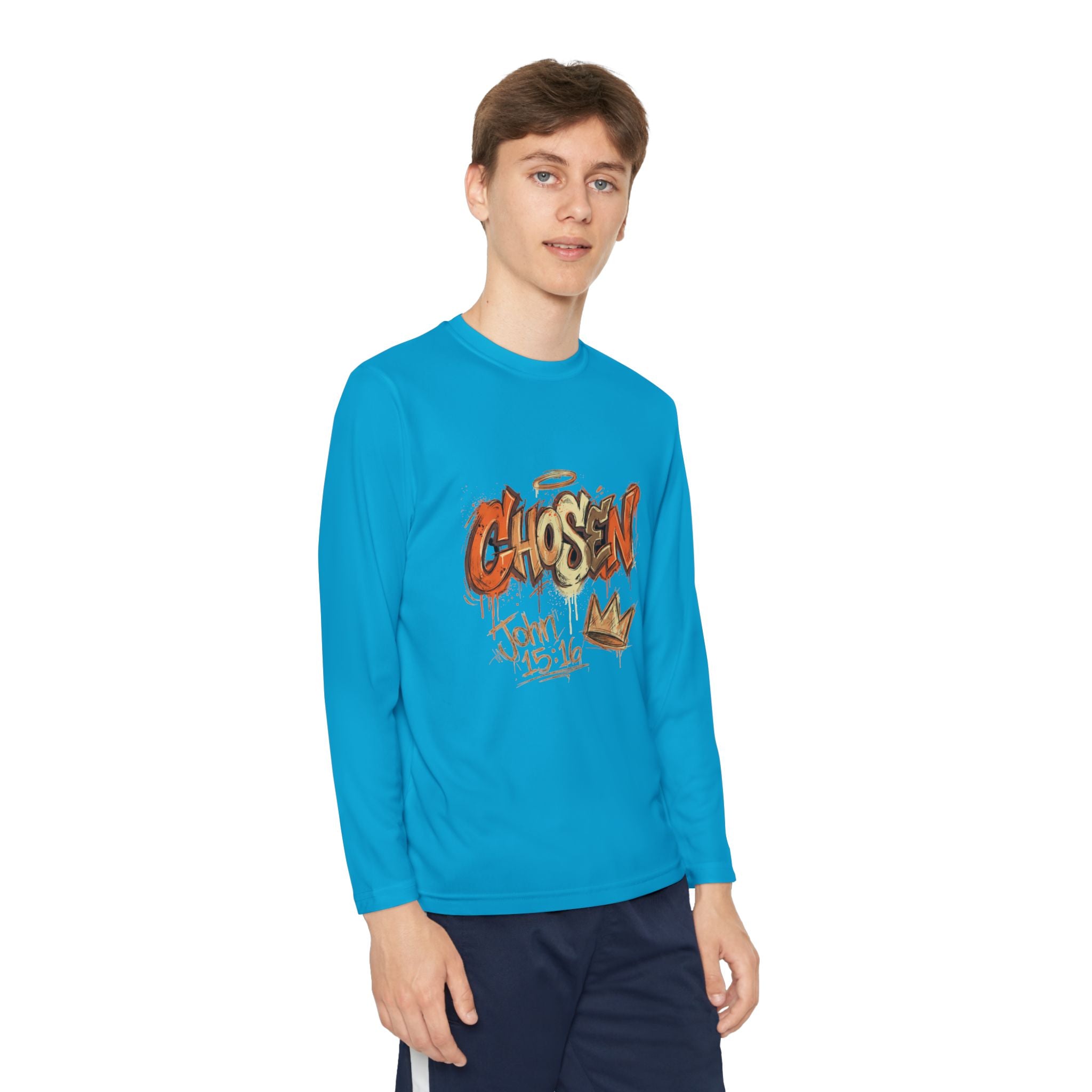 Youth Long Sleeve Tee — "Chosen" Graffiti Christian Shirt (John 15:16)
