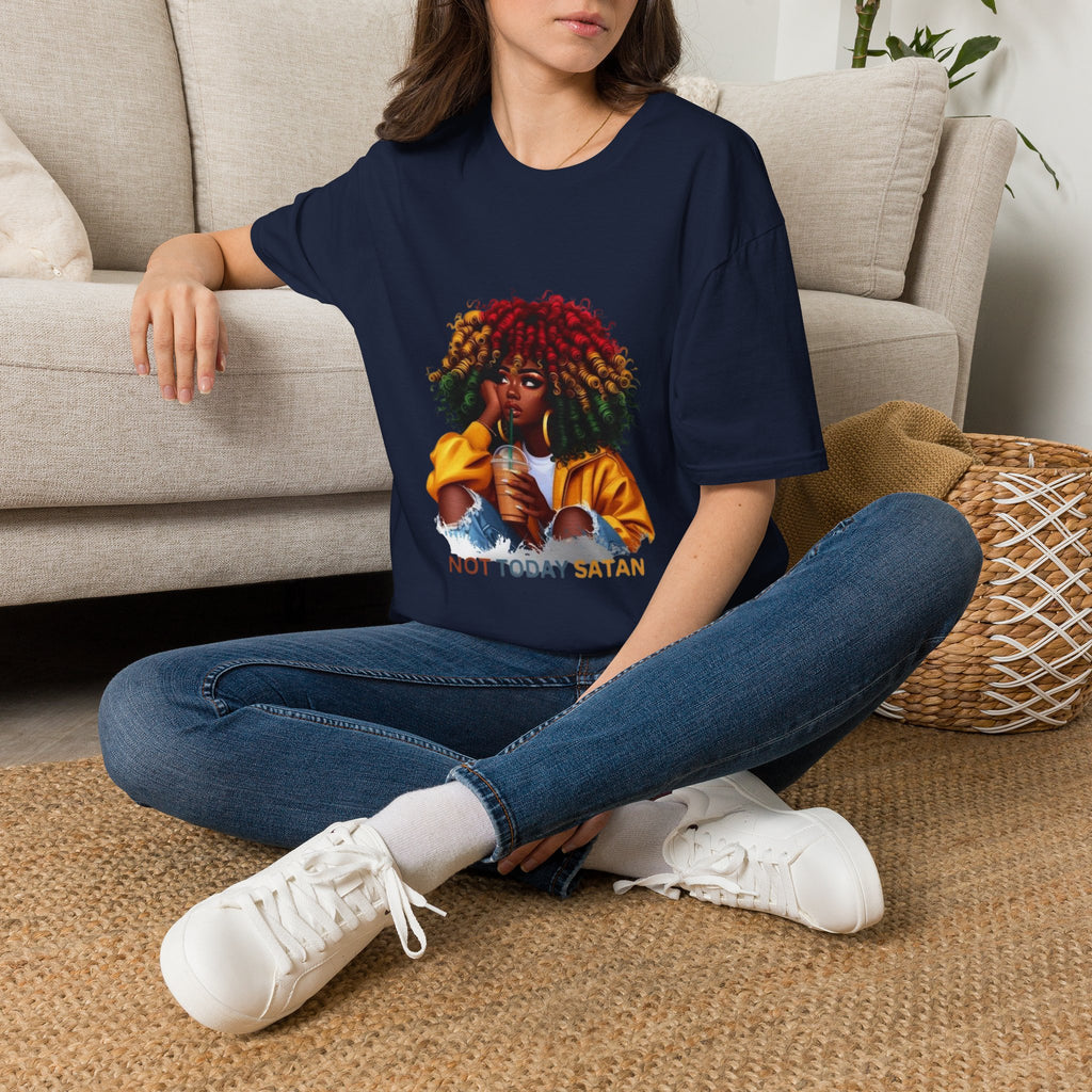 Not Today Satan graphic T-Shirt | Black Girl Magic afro illustration
